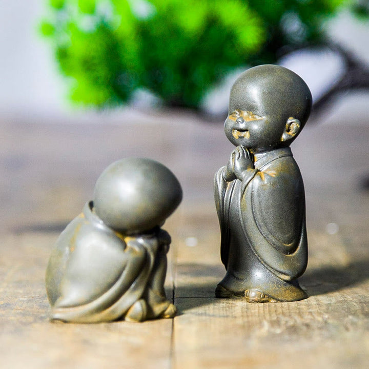 Buddha Stones Small Meditating Monk Iron Powder Rust Cast Resin Statue Desk Decoration - image 20