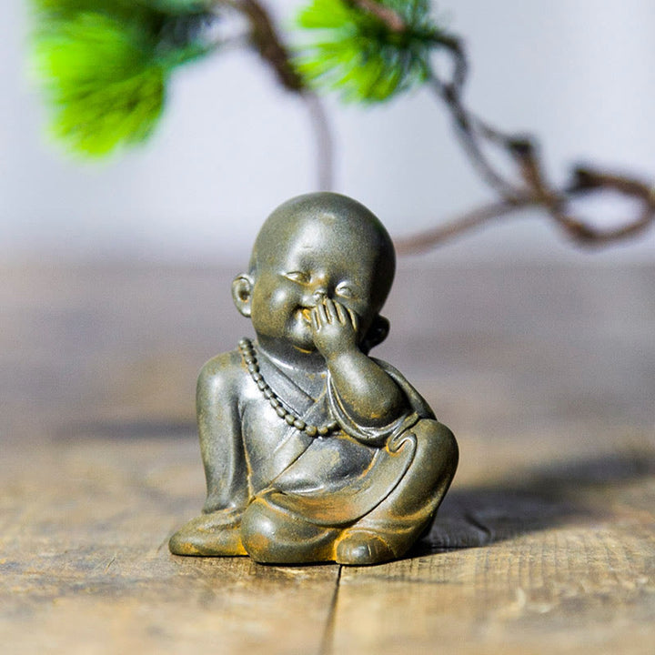 Buddha Stones Small Meditating Monk Iron Powder Rust Cast Resin Statue Desk Decoration - image 3