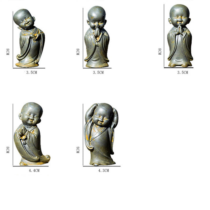 Buddha Stones Small Meditating Monk Iron Powder Rust Cast Resin Statue Desk Decoration - image 19