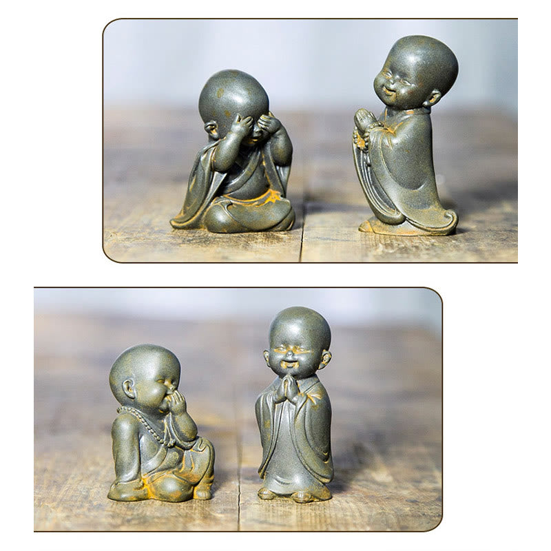 Buddha Stones Small Meditating Monk Iron Powder Rust Cast Resin Statue Desk Decoration