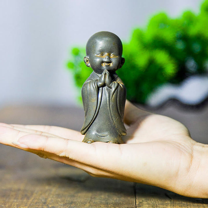 Buddha Stones Small Meditating Monk Iron Powder Rust Cast Resin Statue Desk Decoration - image 21