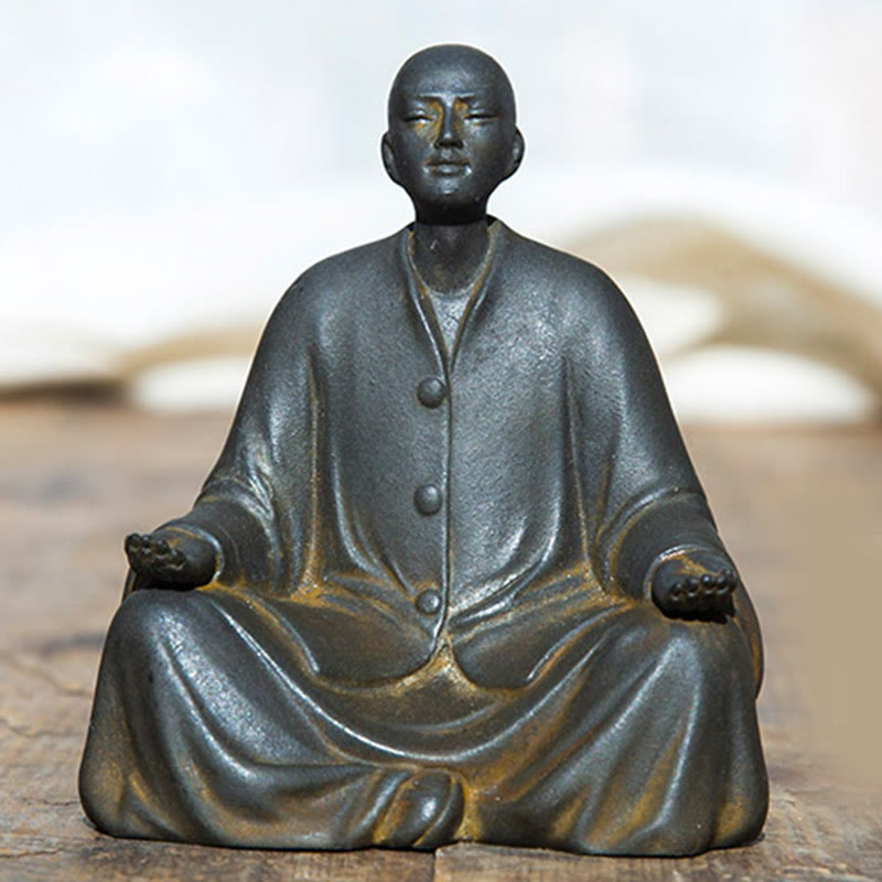 Buddha Stones Meditating Praying Monk Iron Powder Rust Cast Resin Statue Home Decoration