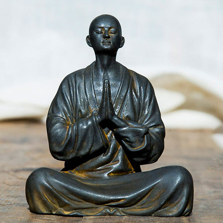 Buddha Stones Meditating Praying Monk Iron Powder Rust Cast Resin Statue Home Decoration - Praying Monk 12.5*10.2cm - image 4