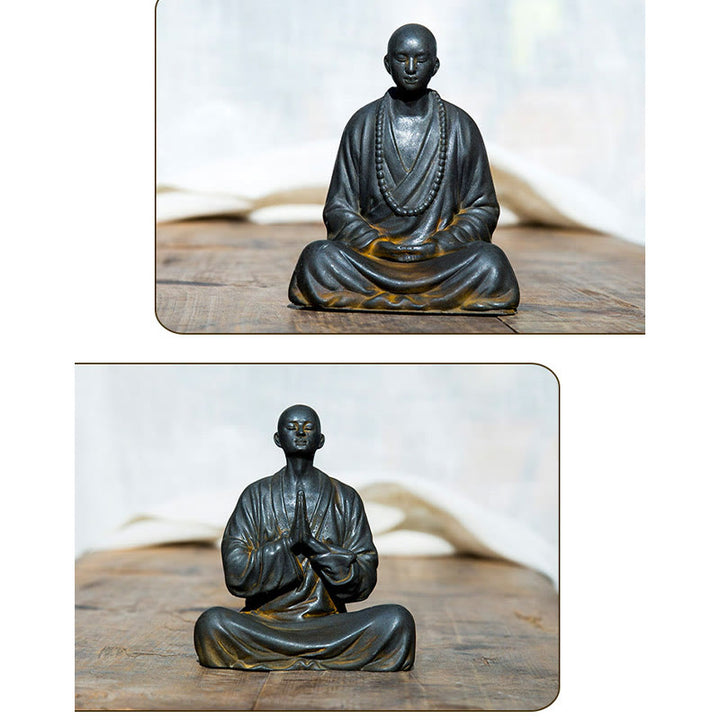 Buddha Stones Meditating Praying Monk Iron Powder Rust Cast Resin Statue Home Decoration