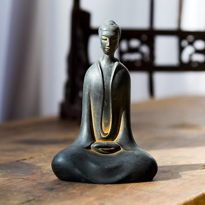 Buddha Stones Handmade Sakyamuni Buddha Iron Powder Rust Cast Resin Statue Home Decoration - image 6