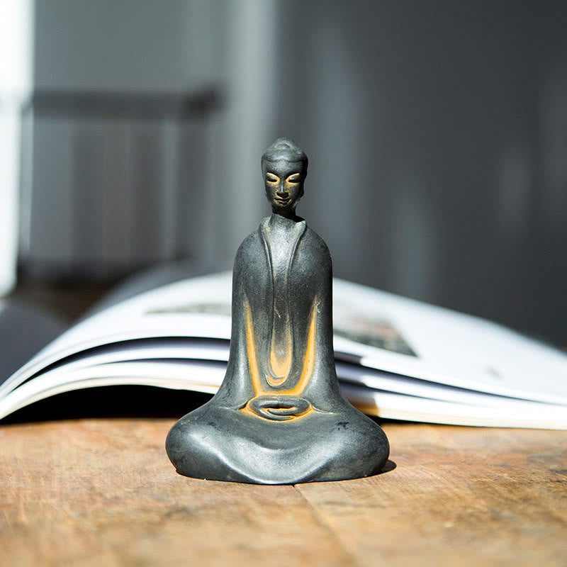 Buddha Stones Handmade Sakyamuni Buddha Iron Powder Rust Cast Resin Statue Home Decoration - Rust Sakyamuni Buddha 9.5*5.8*3.6cm - image 0