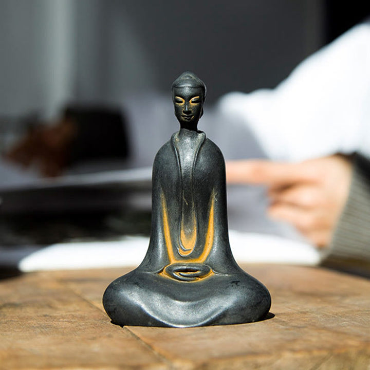 Buddha Stones Handmade Sakyamuni Buddha Iron Powder Rust Cast Resin Statue Home Decoration - image 7