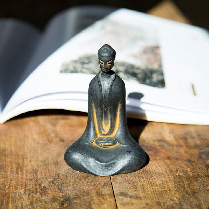 Buddha Stones Handmade Sakyamuni Buddha Iron Powder Rust Cast Resin Statue Home Decoration