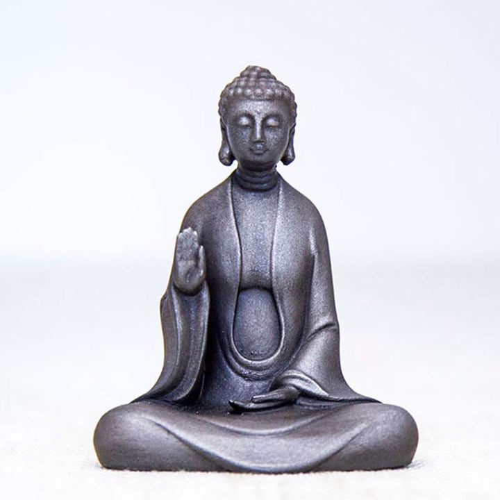 Buddha Stones Handmade Meditation Sakyamuni Buddha Iron Powder Rust Cast Resin Statue Decoration