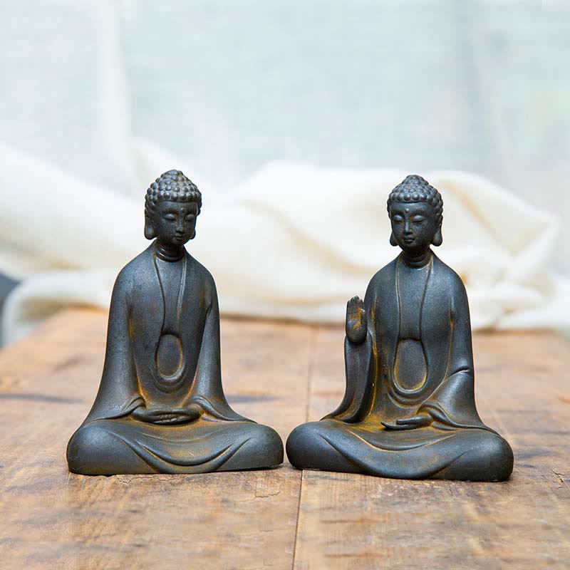 Buddha Stones Handmade Meditation Sakyamuni Buddha Iron Powder Rust Cast Resin Statue Decoration