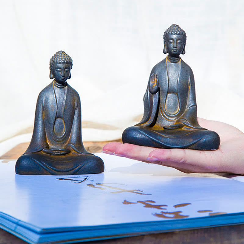 Buddha Stones Handmade Meditation Sakyamuni Buddha Iron Powder Rust Cast Resin Statue Decoration - image 22