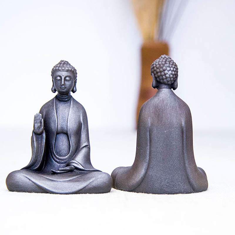 Buddha Stones Handmade Meditation Sakyamuni Buddha Iron Powder Rust Cast Resin Statue Decoration