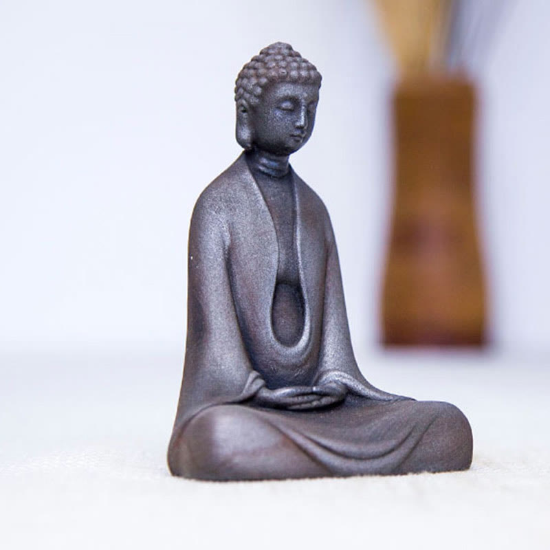 Buddha Stones Handmade Meditation Sakyamuni Buddha Iron Powder Rust Cast Resin Statue Decoration