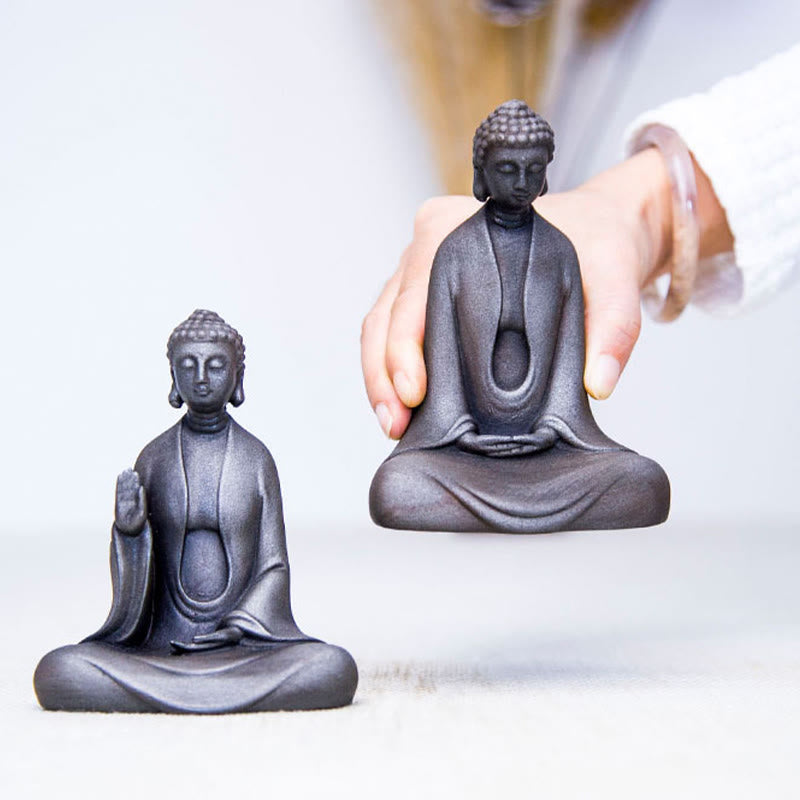 Buddha Stones Handmade Meditation Sakyamuni Buddha Iron Powder Rust Cast Resin Statue Decoration