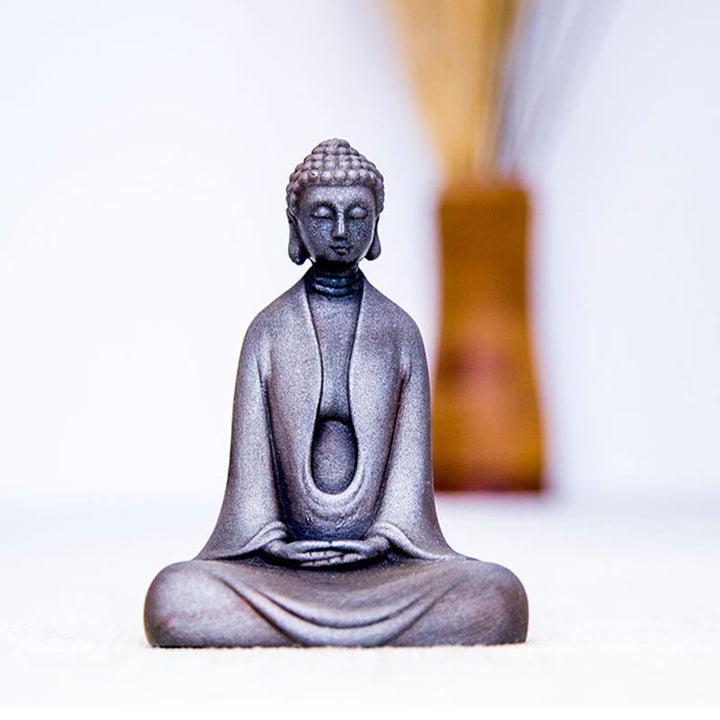 Buddha Stones Handmade Meditation Sakyamuni Buddha Iron Powder Rust Cast Resin Statue Decoration