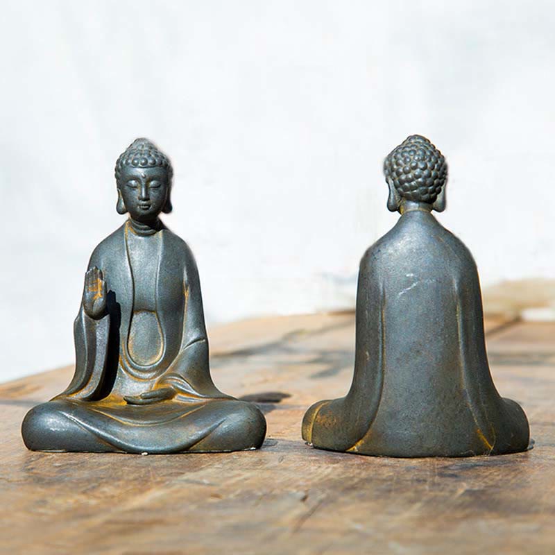 Buddha Stones Handmade Meditation Sakyamuni Buddha Iron Powder Rust Cast Resin Statue Decoration