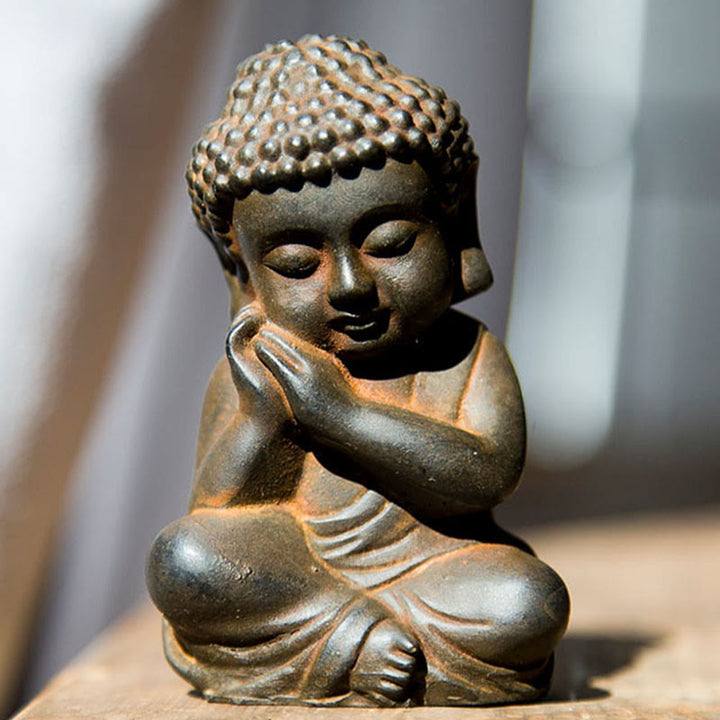 Buddha Stones Handmade Small Sakyamuni Buddha Iron Powder Rust Cast Resin Statue Decoration