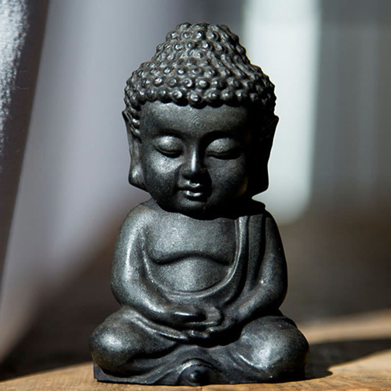 Buddha Stones Handmade Small Sakyamuni Buddha Iron Powder Rust Cast Resin Statue Decoration - Regular Version - Meditation Buddha 9*5.5cm - image 16