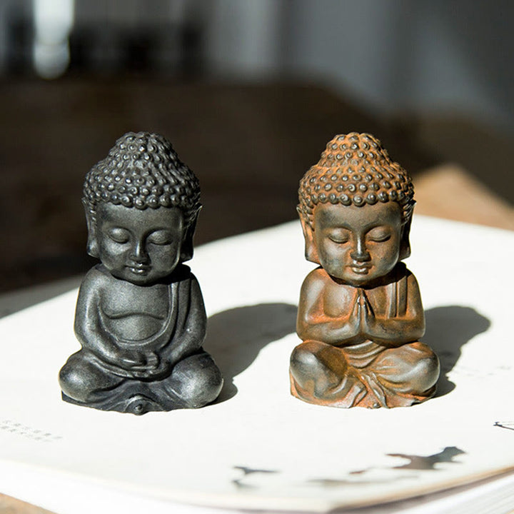 Buddha Stones Handmade Small Sakyamuni Buddha Iron Powder Rust Cast Resin Statue Decoration