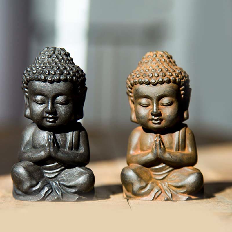 Buddha Stones Handmade Small Sakyamuni Buddha Iron Powder Rust Cast Resin Statue Decoration