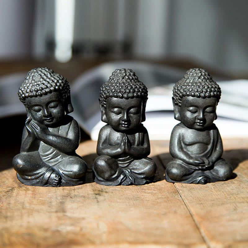 Buddha Stones Handmade Small Sakyamuni Buddha Iron Powder Rust Cast Resin Statue Decoration - image 18
