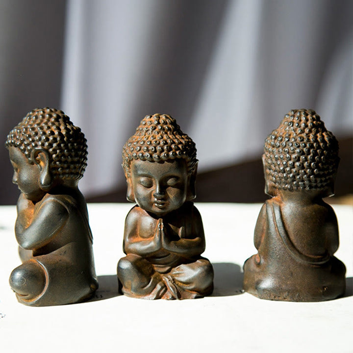 Buddha Stones Handmade Small Sakyamuni Buddha Iron Powder Rust Cast Resin Statue Decoration - image 2