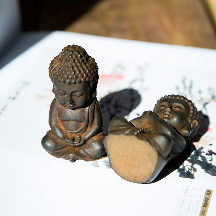Buddha Stones Handmade Small Sakyamuni Buddha Iron Powder Rust Cast Resin Statue Decoration - image 13