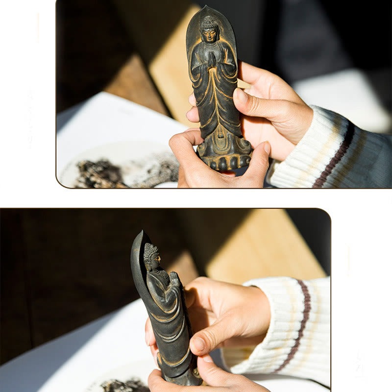 Buddha Stones Handmade Sakyamuni Buddha Namaste Iron Powder Rust Cast Resin Statue Decoration - image 10