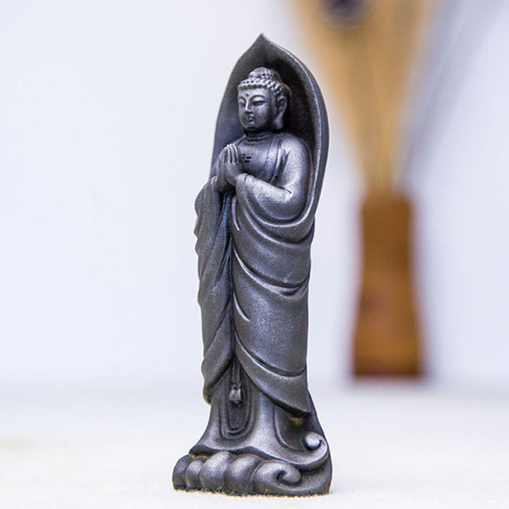 Buddha Stones Handmade Sakyamuni Buddha Namaste Iron Powder Rust Cast Resin Statue Decoration - image 14