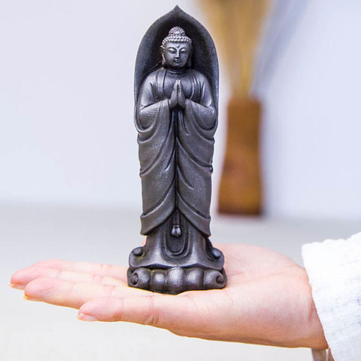 Buddha Stones Handmade Sakyamuni Buddha Namaste Iron Powder Rust Cast Resin Statue Decoration - image 17