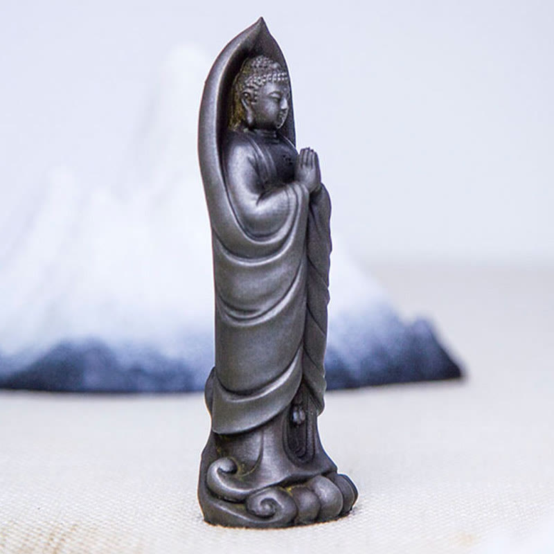 Buddha Stones Handmade Sakyamuni Buddha Namaste Iron Powder Rust Cast Resin Statue Decoration - image 13