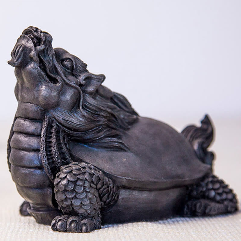 Buddha Stones Handmade Dragon Turtle Iron Powder Rust Cast Resin Statue Home Decoration