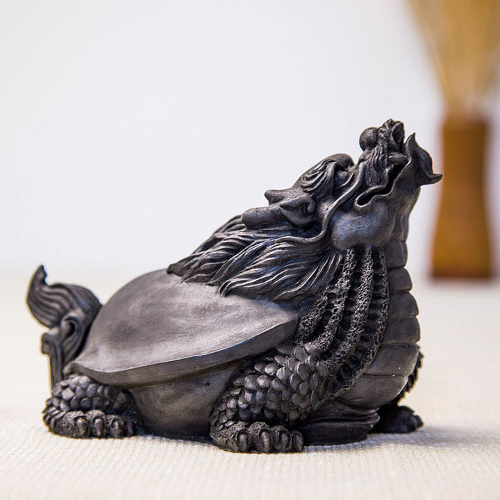 Buddha Stones Handmade Dragon Turtle Iron Powder Rust Cast Resin Statue Home Decoration