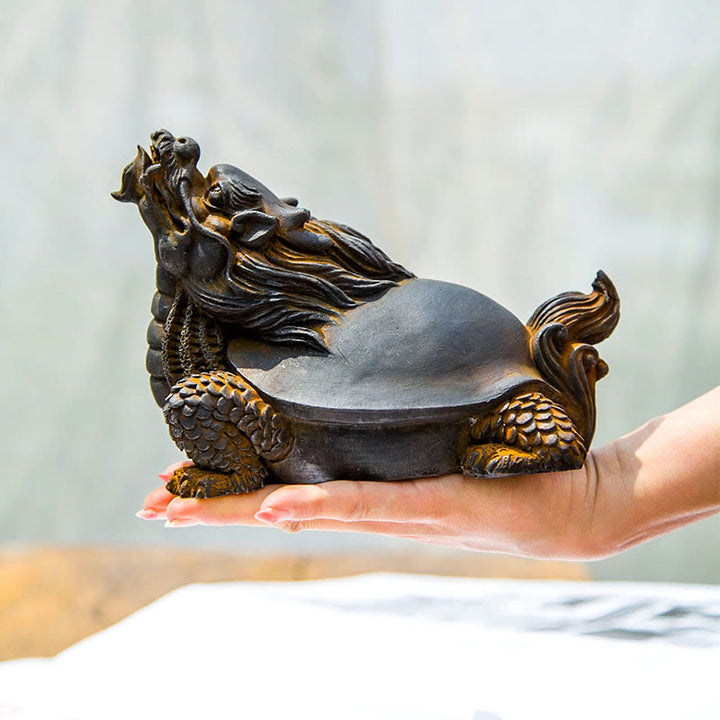 Buddha Stones Handmade Dragon Turtle Iron Powder Rust Cast Resin Statue Home Decoration - image 4