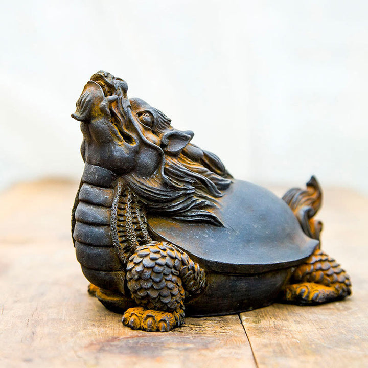 Buddha Stones Handmade Dragon Turtle Iron Powder Rust Cast Resin Statue Home Decoration - Rust Version 17*9.5*12cm - image 0