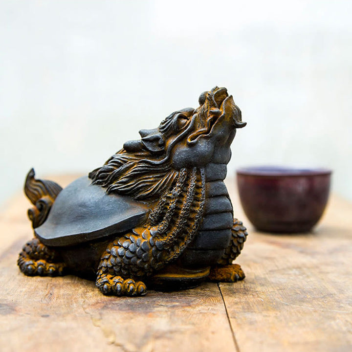 Buddha Stones Handmade Dragon Turtle Iron Powder Rust Cast Resin Statue Home Decoration - image 9