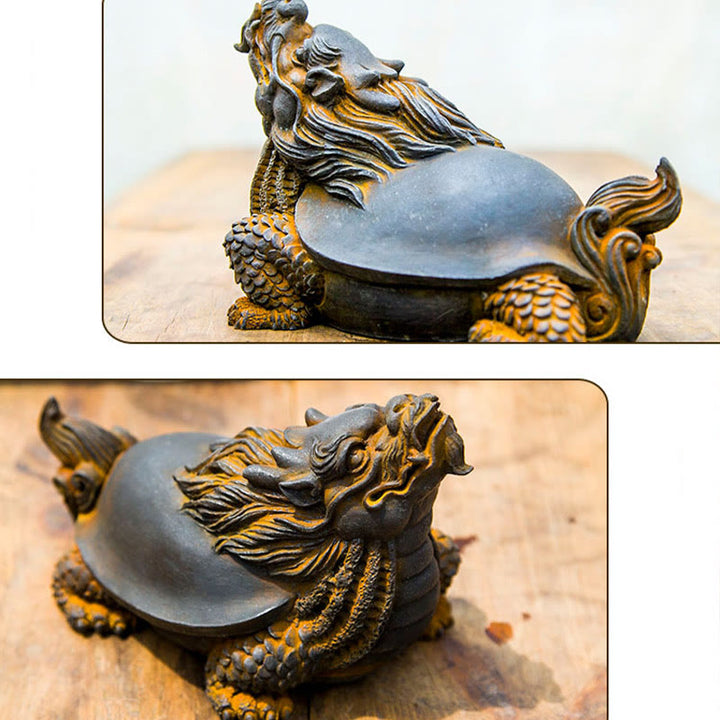 Buddha Stones Handmade Dragon Turtle Iron Powder Rust Cast Resin Statue Home Decoration - image 10