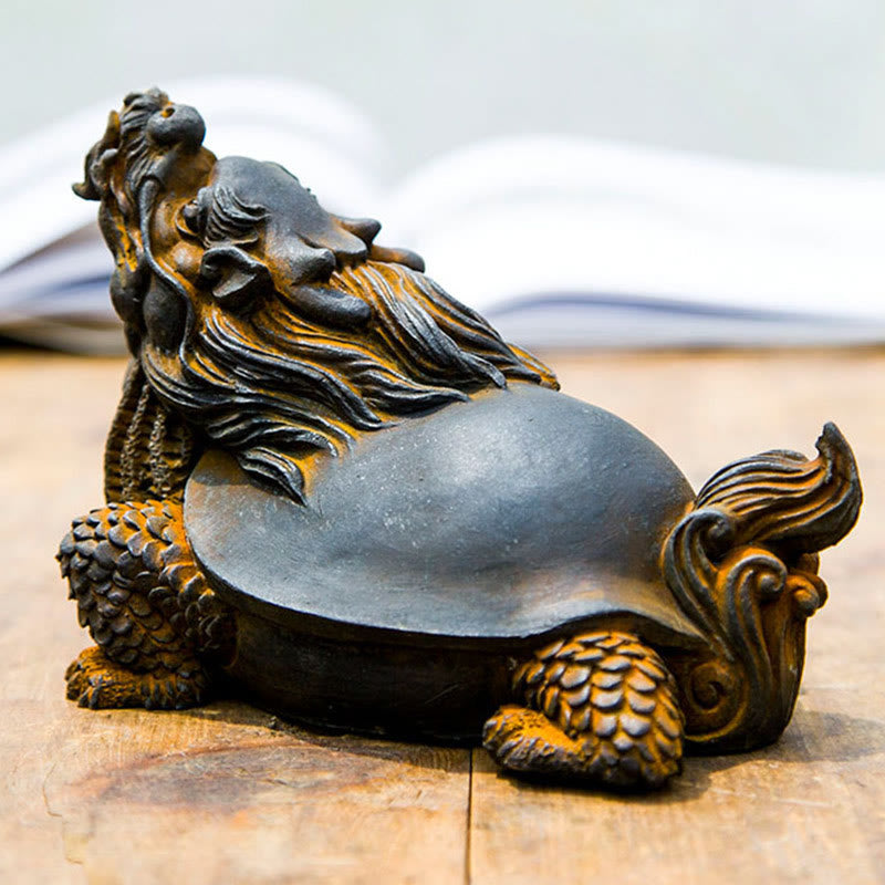 Buddha Stones Handmade Dragon Turtle Iron Powder Rust Cast Resin Statue Home Decoration - image 3