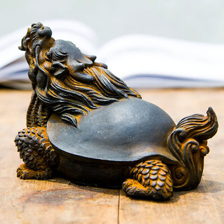 Buddha Stones Handmade Dragon Turtle Iron Powder Rust Cast Resin Statue Home Decoration - image 3