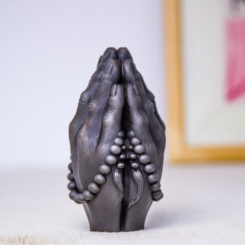Buddha Stones Handmade Buddha Hand Namaste Iron Powder Rust Cast Resin Statue Decoration - image 19
