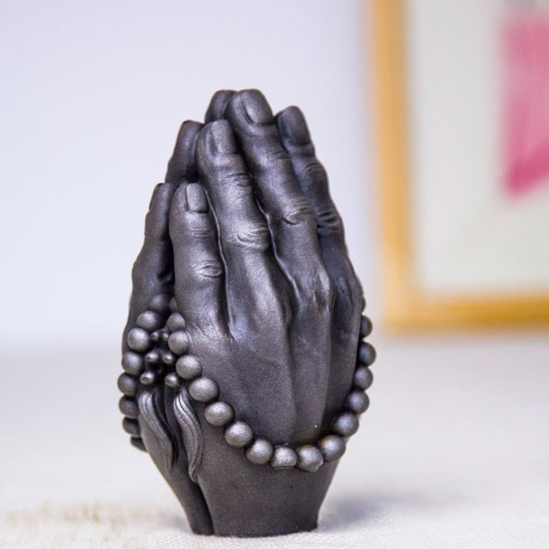 Buddha Stones Handmade Buddha Hand Namaste Iron Powder Rust Cast Resin Statue Decoration - image 15