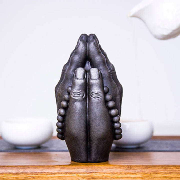 Buddha Stones Handmade Buddha Hand Namaste Iron Powder Rust Cast Resin Statue Decoration - image 22