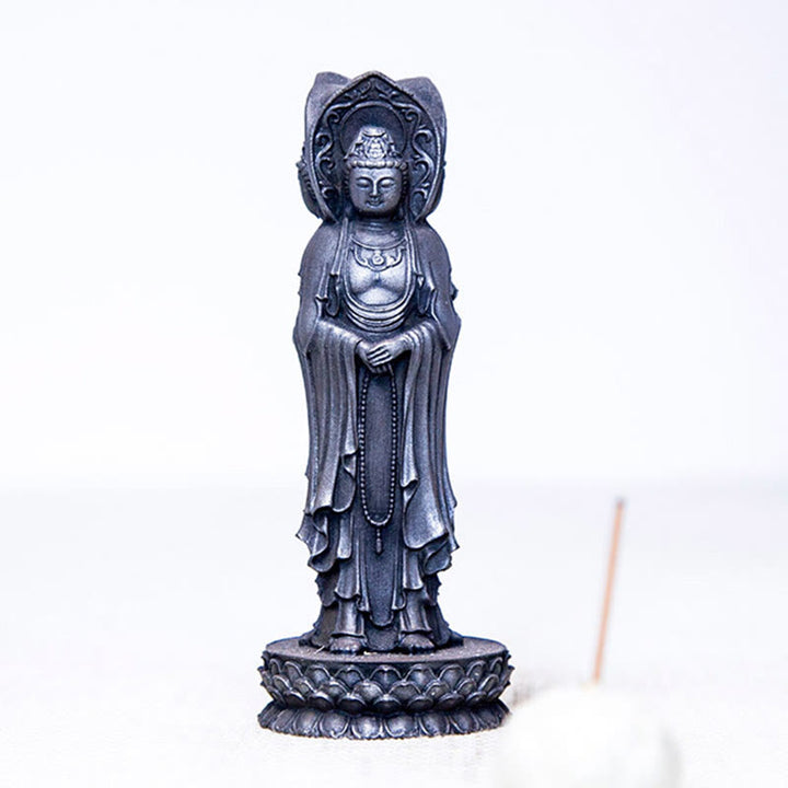 Buddha Stones Three-sided Kwan Yin Avalokitesvara Iron Powder Rust Cast Resin Statue Wealth Desk Decoration