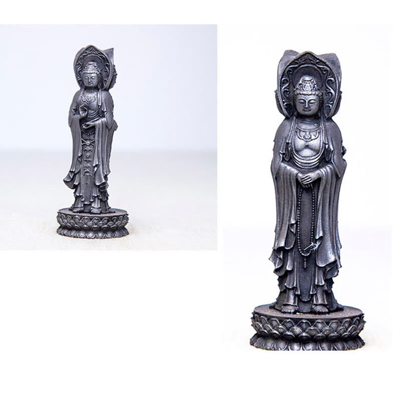 Buddha Stones Three-sided Kwan Yin Avalokitesvara Iron Powder Rust Cast Resin Statue Wealth Desk Decoration