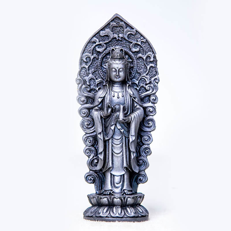 Buddha Stones Handmade Amitabha Guanyin Avalokitesvara Mahasthamaprapta Iron Powder Rust Cast Resin Statue Decoration - Buddha Vase - Polished Version 18*7*4.7cm - image 30