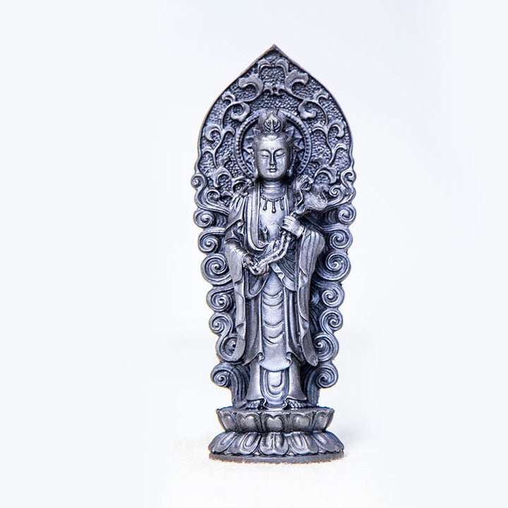 Buddha Stones Handmade Amitabha Guanyin Avalokitesvara Mahasthamaprapta Iron Powder Rust Cast Resin Statue Decoration