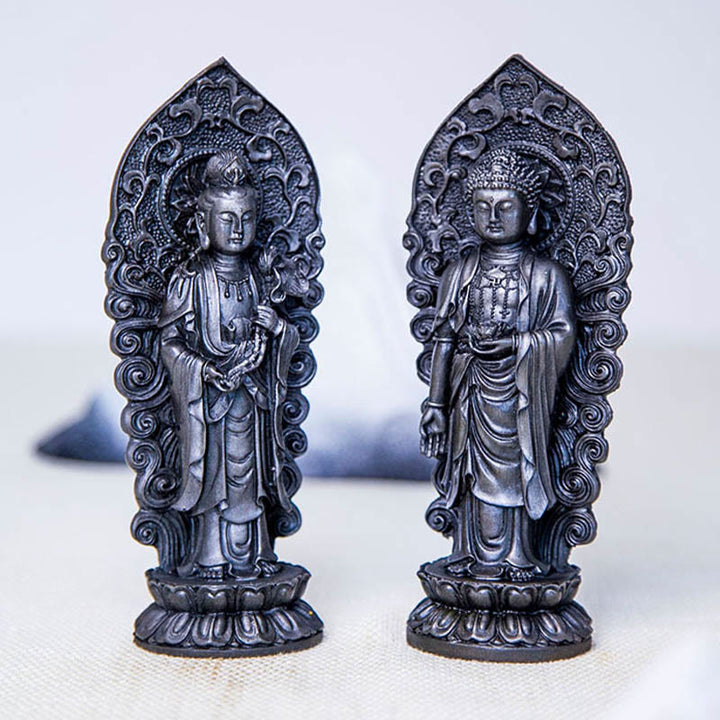 Buddha Stones Handmade Amitabha Guanyin Avalokitesvara Mahasthamaprapta Iron Powder Rust Cast Resin Statue Decoration - image 35