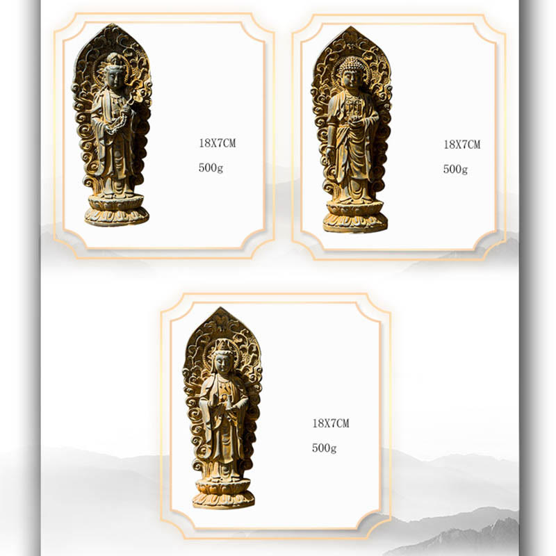 Buddha Stones Handmade Amitabha Guanyin Avalokitesvara Mahasthamaprapta Iron Powder Rust Cast Resin Statue Decoration