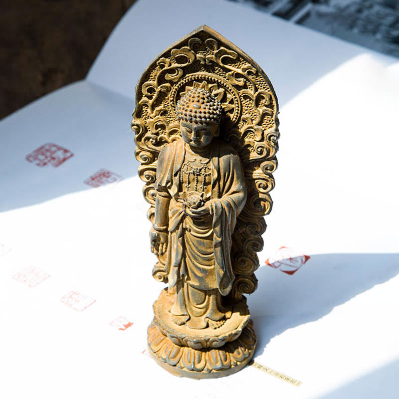 Buddha Stones Handmade Amitabha Guanyin Avalokitesvara Mahasthamaprapta Iron Powder Rust Cast Resin Statue Decoration - image 10