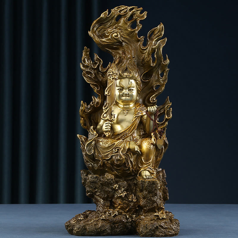 Buddha Stones Acalanatha Buddha Figurine Serenity Copper Statue Home Offering Decoration